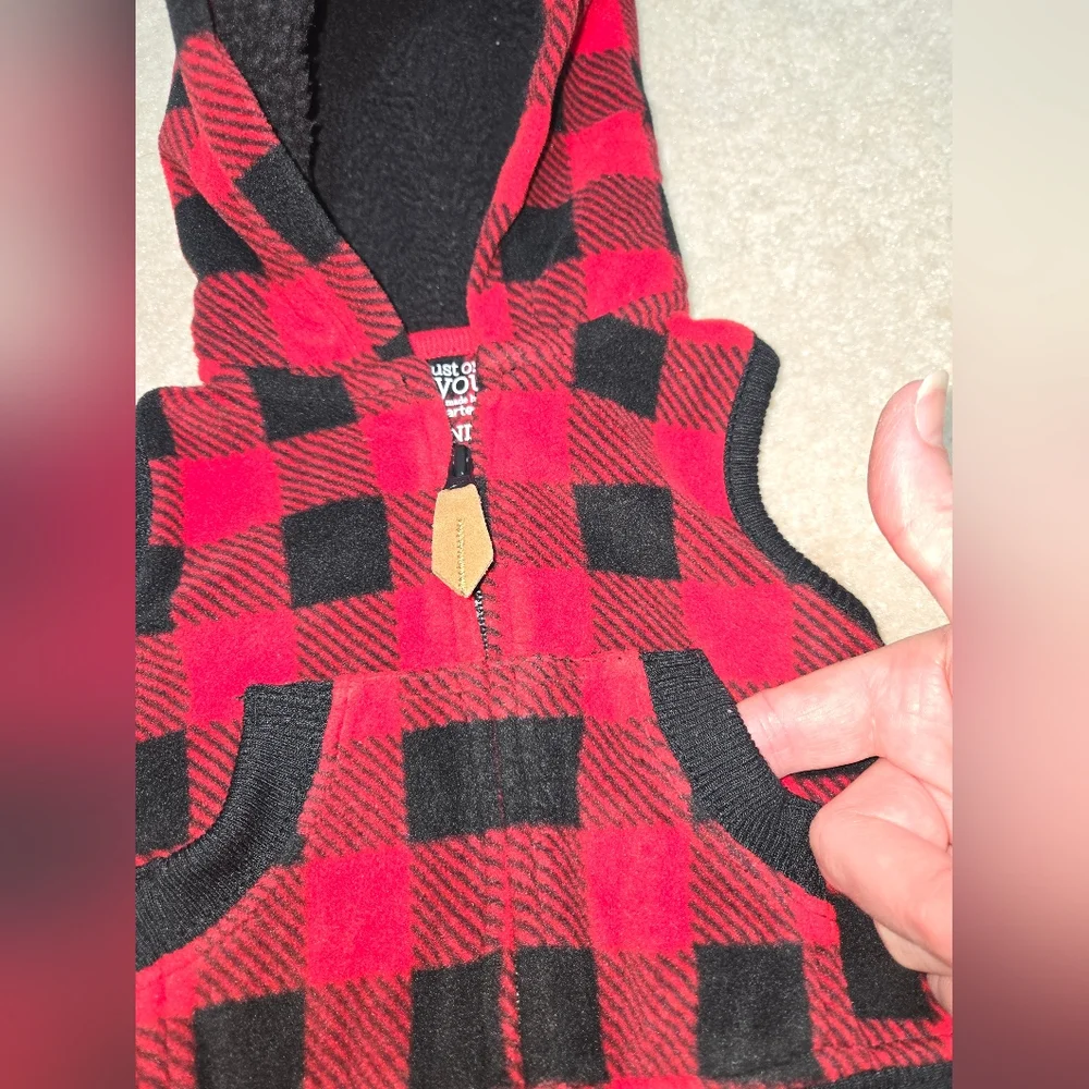 Carter's Just One You NB  Plaid Fleece Hooded Vest with Black Pants